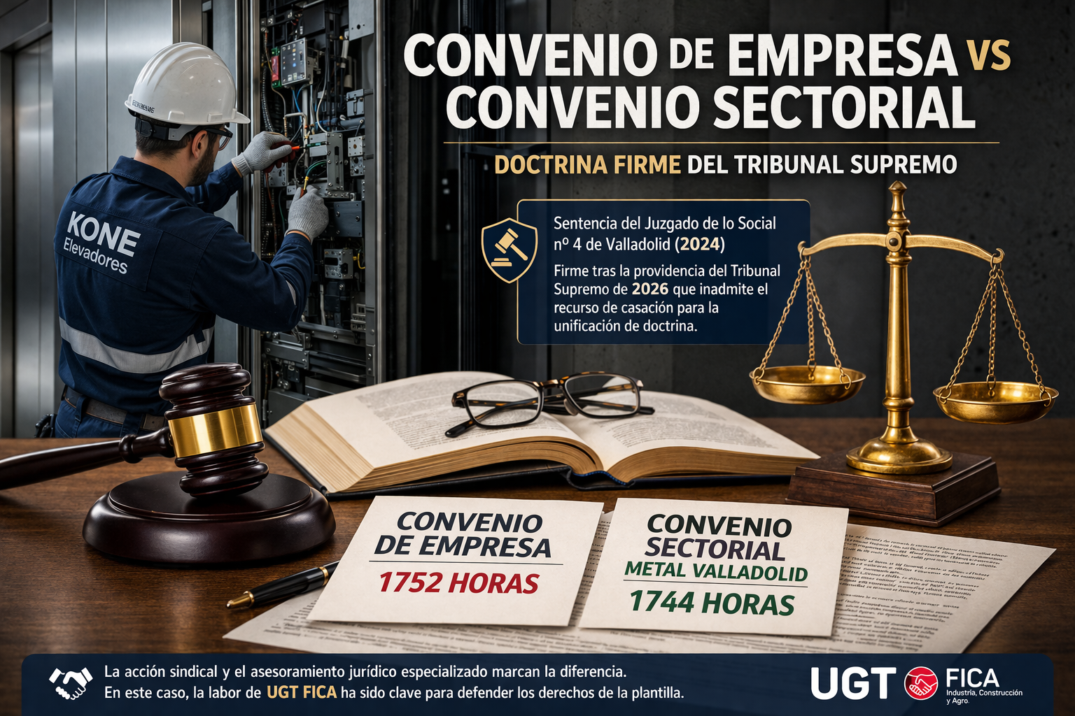 UGT FICA CyL consolida doctrina sobre la jornada laboral en la empresa KONE ELEVADORES tras sentencia firme.